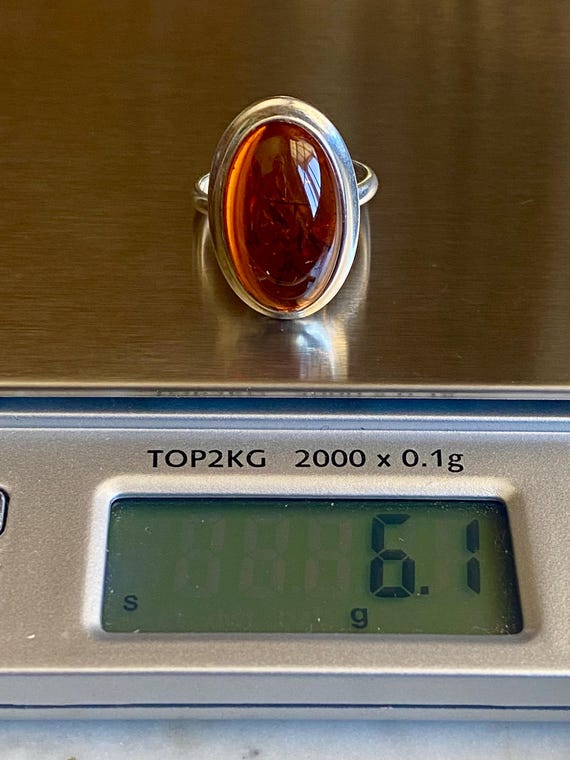 Vintage Translucent Amber Ring: Sterling Silver B… - image 9