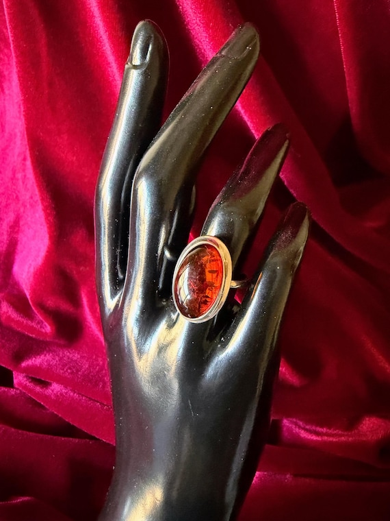 Vintage Translucent Amber Ring: Sterling Silver B… - image 3