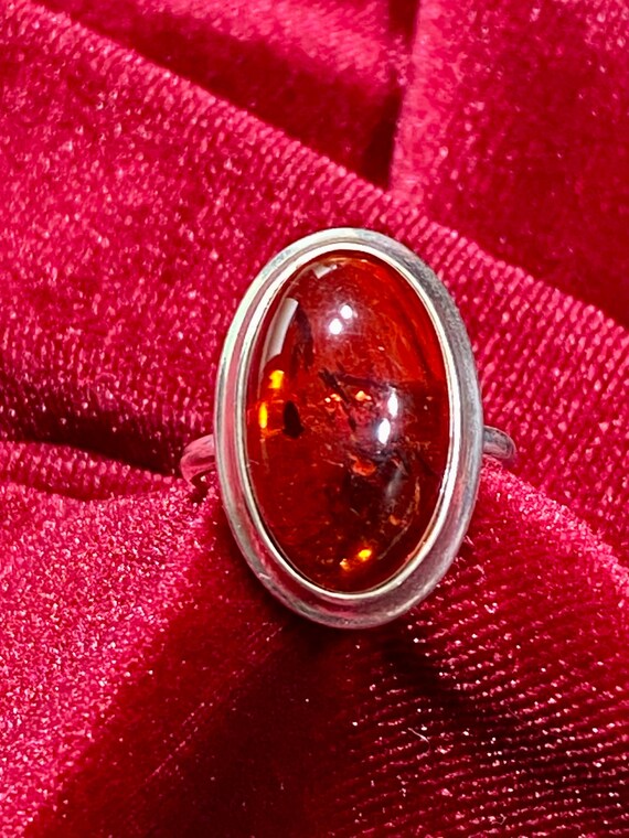 Vintage Translucent Amber Ring: Sterling Silver B… - image 2