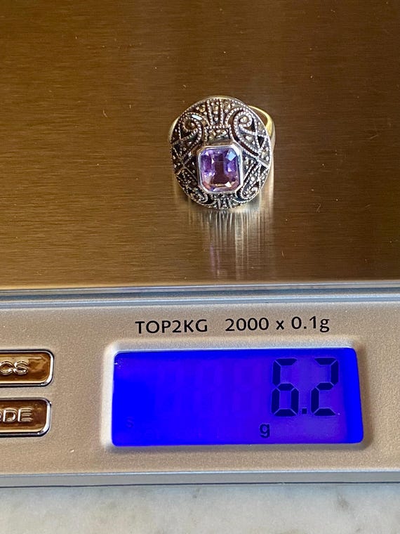 A vintage amethyst ring, marcasite accents, open … - image 5