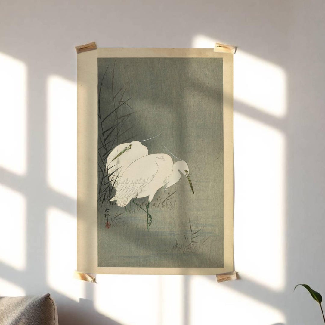Two Egrets in the Reeds by Ohara Koson : Tranquil Shin Hanga Japanese ...