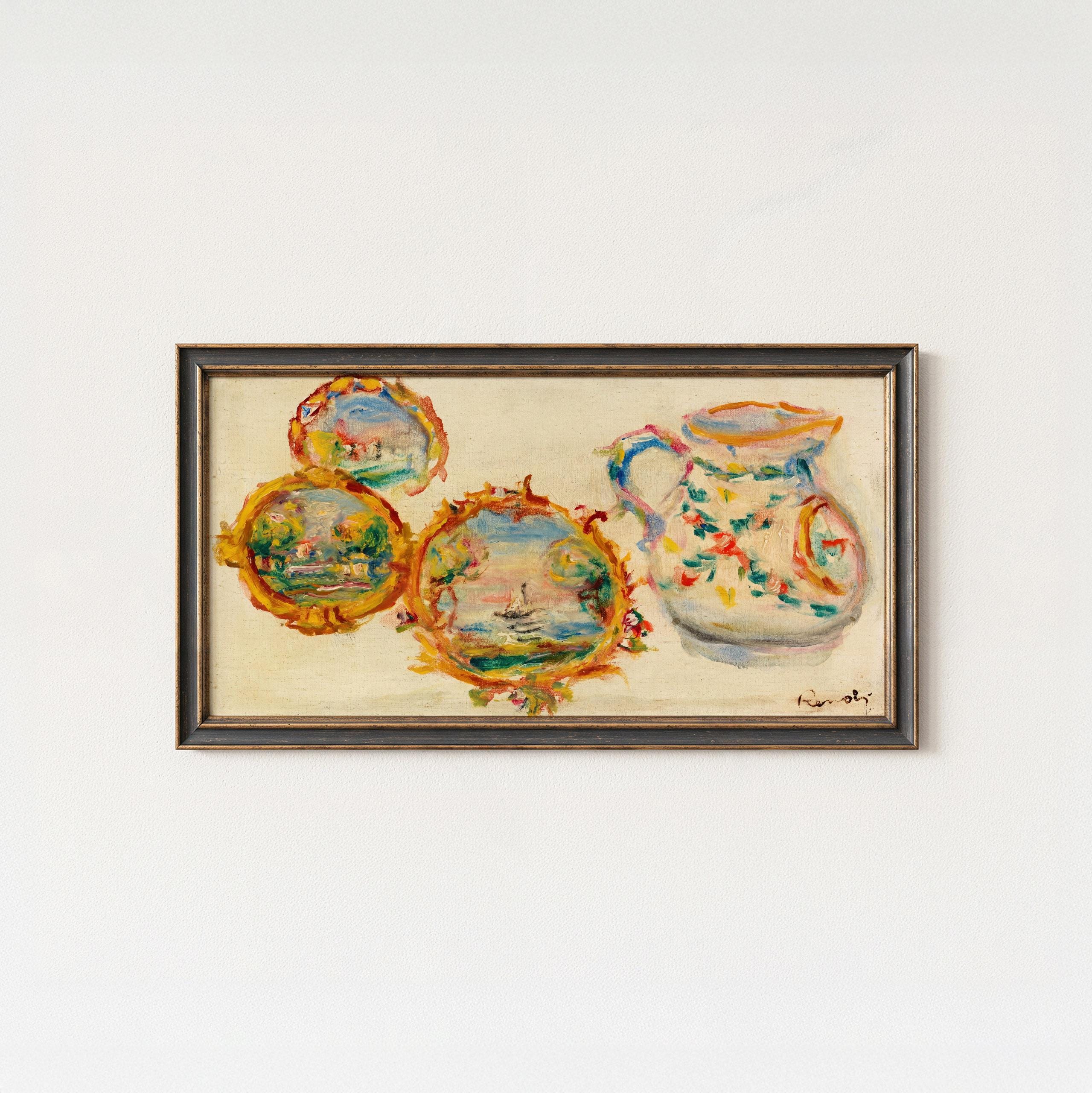 Renoir Painted Plates and Pitcher Still Life Impressionist