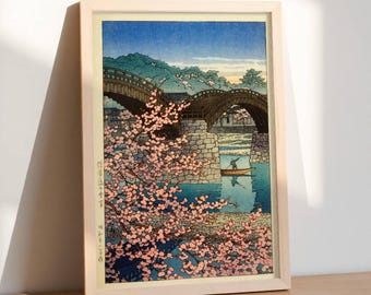 川瀬巴水作「白河城跡の桜」木版画、ジクレー、版画、文化芸術、歴史的