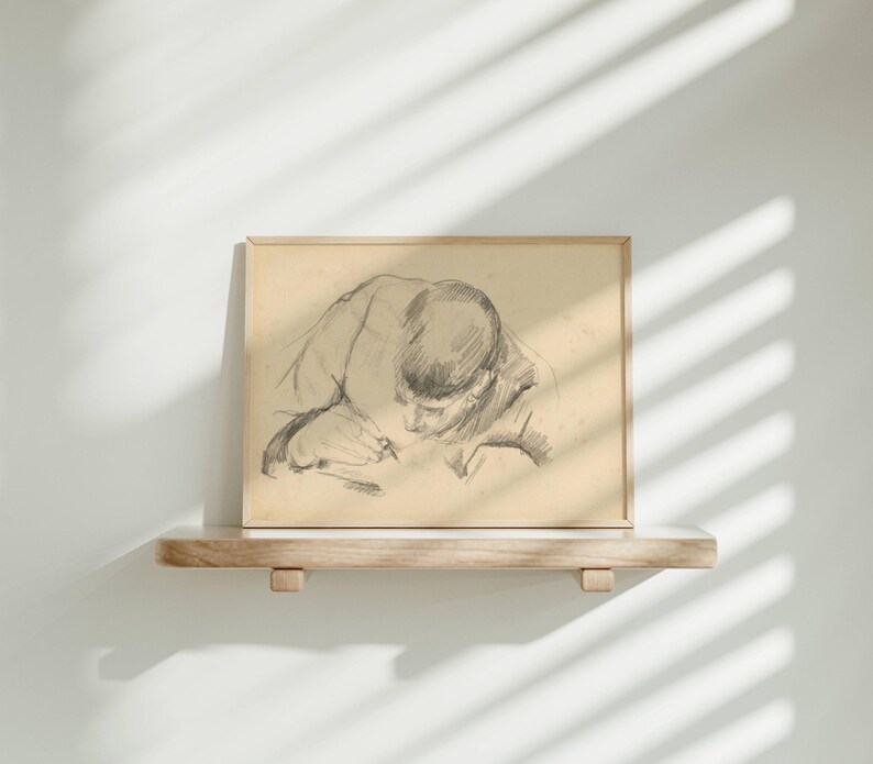 The Artists Son Writing by Paul Cézanne: Minimalist Drawing Art Print immagine 8