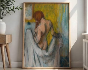 Woman With a Towel by Edgar Degas: Intimate Impressionist Bathroom Scene Poster