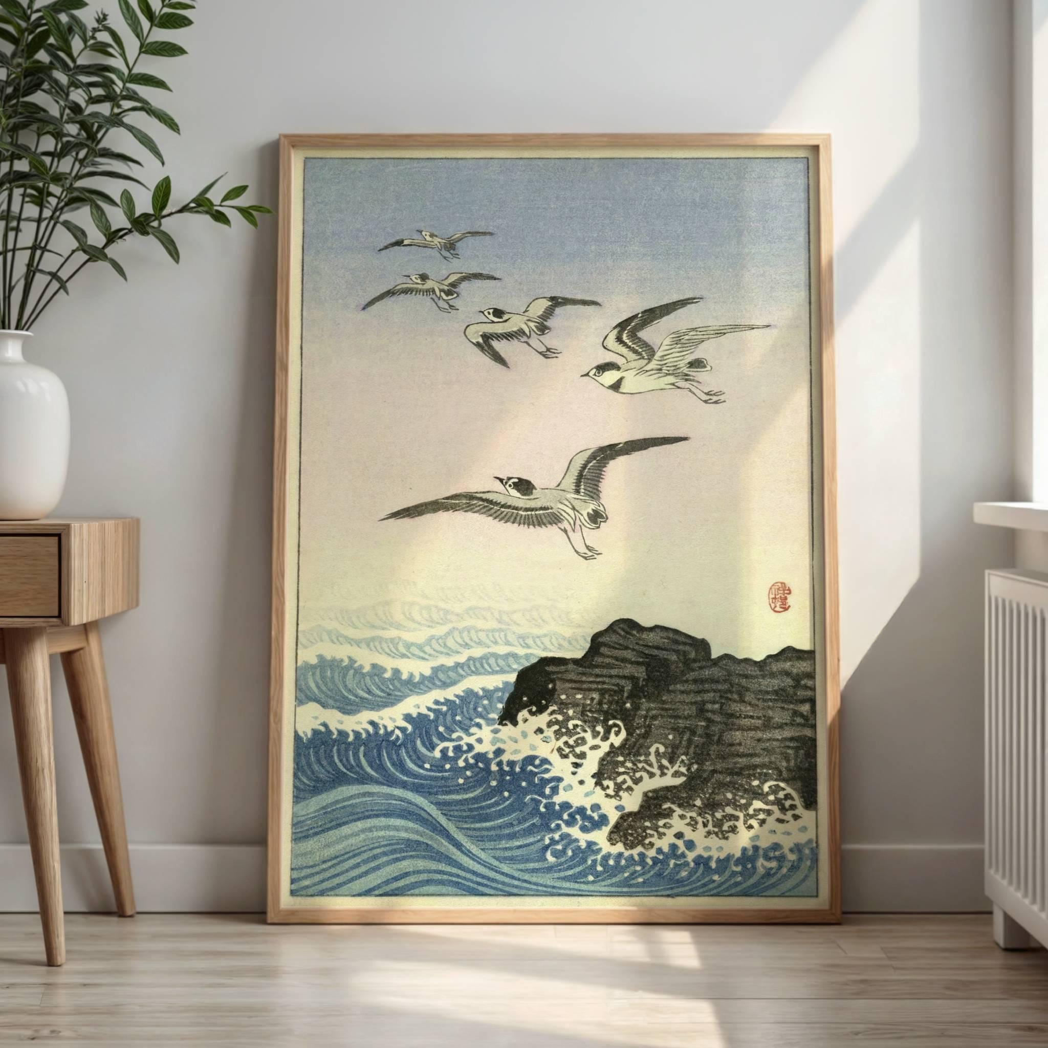 Five Seagulls Above the Sea by Ohara Koson : Coastal Shin Hanga