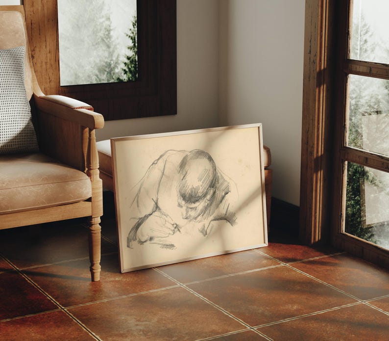 The Artists Son Writing by Paul Cézanne: Minimalist Drawing Art Print immagine 2