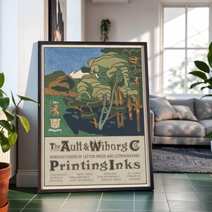 Ault & Wiborg Co Printing Inks c. 1913 American Advertising Poster Landscape Trees