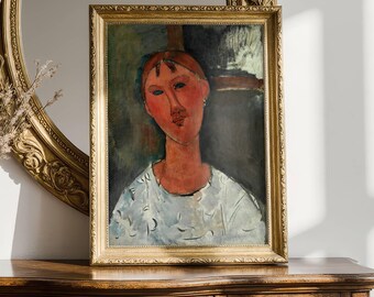 Girl in a White Blouse by Amedeo Modigliani: Modernist Portrait Poster