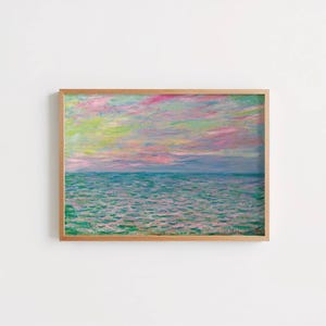 Coucher De Soleil a Pourville Pleine Mer by Claude Monet: Coastal Sunset Poster