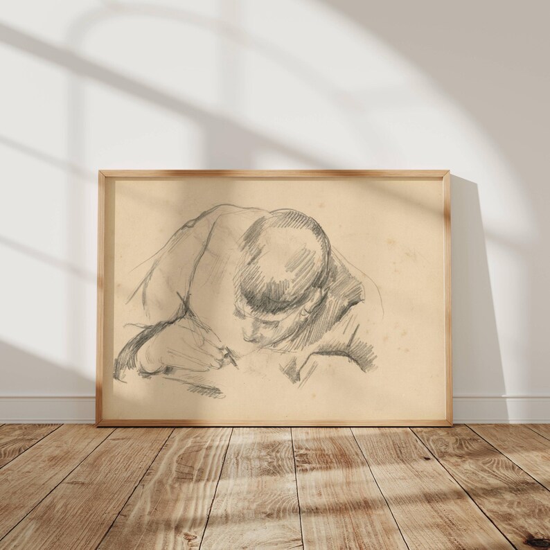 The Artists Son Writing by Paul Cézanne: Minimalist Drawing Art Print immagine 9
