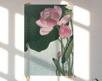 Blooming Lotus Flowers by Ohara Koson : Vintage Botanical Japanese Poster