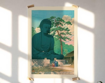 Kamakura Buddha Japanese Art Print: Hasui Kawase Shin-Hanga Poster