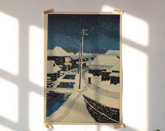 川瀬巴水作「芝増上寺の雪」日本美術版画、木版画、ジクレー、版画
