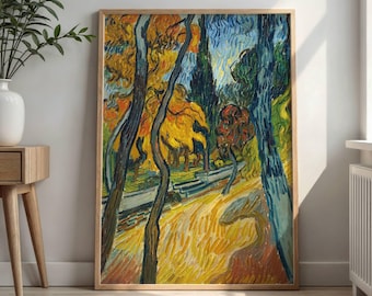 Arbres Dans Le Jardin De Lasile by Vincent van Gogh: Autumn Tree Path Poster