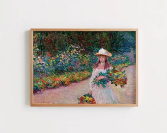 Jeune Fille Dans Le Jardin De Giverny by Claude Monet: Impressionist Garden Poster