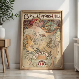 Biscuits Lefevre-Utile by Alphonse Mucha Art Nouveau Woman with Poppies Poster