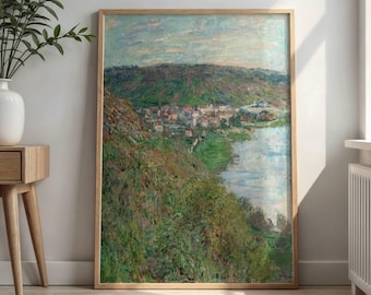 View of Vetheuil by Claude Monet: Tranquil French Riverside Landscape Poster