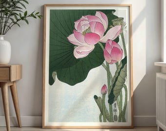 Blooming Lotus Flowers Style 2 by Ohara Koson : Japanese Poster Print
