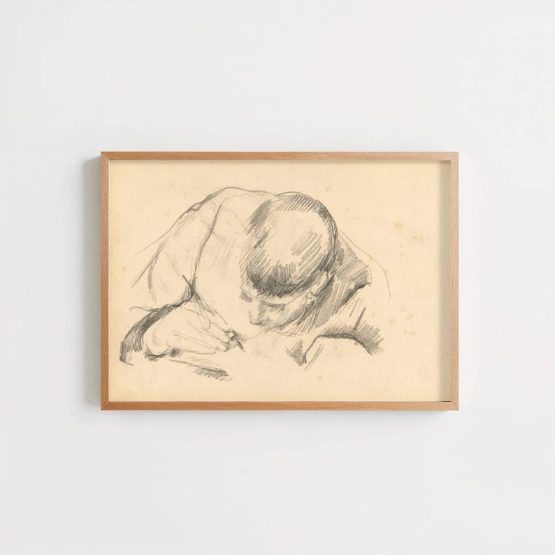 The Artists Son Writing by Paul Cézanne: Minimalist Drawing Art Print immagine 1