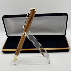 Holy Land Ballpoint Pen - Genuine Bethlehem Olive Wood - Slimline  Pen With Gold Fittings