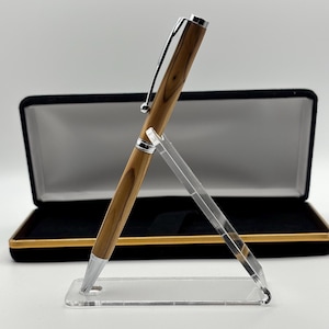 Handmade Bethlehem Olive Wood Ballpoint Pen - Chrome Fittings, Slimline