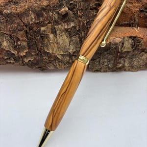 Holy Land Ballpoint Pen - Bethlehem Olive Wood - Gold Fittings, Slimline