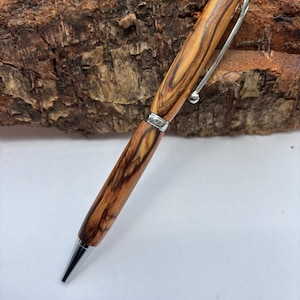 Holy Land Ballpoint Pen - Bethlehem Olive Wood - Chrome Fittings, Slimline