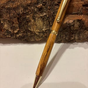 Holy Land Ballpoint Pen - Genuine Bethlehem Olive Wood - Slimline  Pen With Gold Fittings