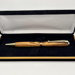 Holy Land Ballpoint Pen - Bethlehem Olive Wood - Gold Fittings, Slimline
