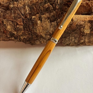 Bethlehem Olive Wood Ballpoint Pen - Chrome Fittings, Slimline