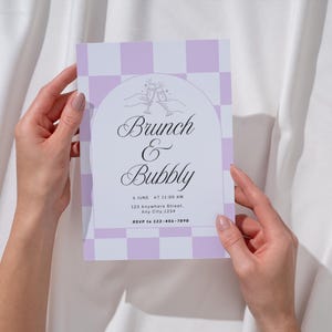 Szablon zaproszenia na brunch i szampan | Edytowalne zaproszenie Canva | Wieczór panieński | Brunch z szampanem | Pobieranie cyfrowe