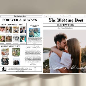 Wedding Newspaper – Fun Program with Games, Photos & Meet the Bridal Party, Wedding Newspaper Template with Photo, Newspaper Canva Template