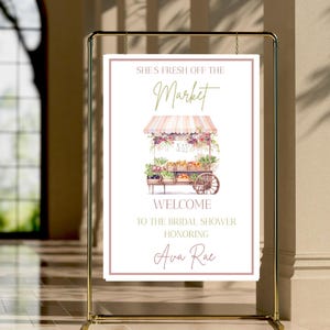 Fresh Off the Market Bridal Shower Welcome Sign – Farmers Market Theme Sign – Editable Garden Shower Poster Template