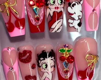 Cherry Betty Boop Acrylic Press-On Nails