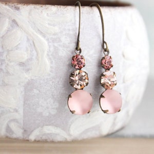 Pink Glass Drop Earrings Small Jewel Earrings Womens Gift Lightweight Frosted Pink Vintage Style  Nickel Free Dusty Rose Pink Blush Earrings