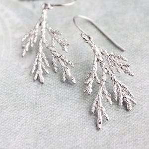 Silver Branch Earrings Spruce Tree Earrings Nature Inspired Woodland Wedding Lightweight Nickel Free Twig Gifts For Women Conifers Evergreen