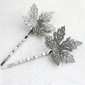 Maple Leaf Bobby Pin, Rustic Nature, Antiqued Silver, Leaves for hair, Hair Accessories, Woodland Wedding Bridesmaids Gift Bridal Hair Clips