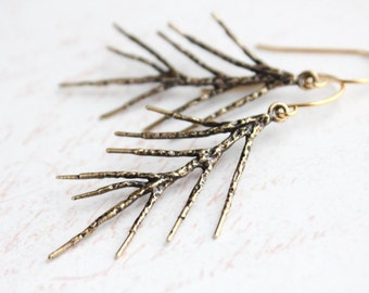 Antiqued Gold Branch Earrings Long Dangle Twig Earrings Rustic Nature Woodland Wedding Gift For Women Lightweight Nickel Free Jewelry