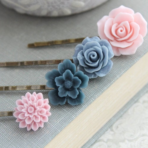 Pink Rose Bobby Pins Flowers for Hair Floral Hair Accessories Etsy