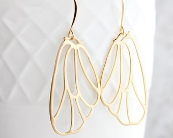 Gold Wing Earrings Filigree Earrings Modern Lightweight Dangle Boho Chic Gold Bridal Jewelry Bird Angel Butterfly Faerie Fairy Gift for Her