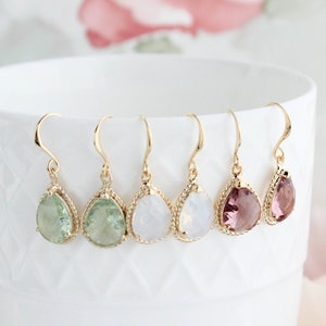 Dusty Plum Glass Earrings, Opal Glass Jewel, Modern Pear Drop Earrings