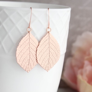 Rose Gold Leaf Earrings, Nature Earrings, Aspen Leaf, Birch Leaf, Rose Leaf Wedding, Woodland Inspired, Gift for Women, Lightweight Dangle