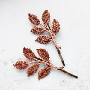 Pink Copper Branch Bobby Pins Leaf Hair Pins Nature Hair Accessories Woodland Wedding Forest Rose Gold Tone Leaves Hair Slides