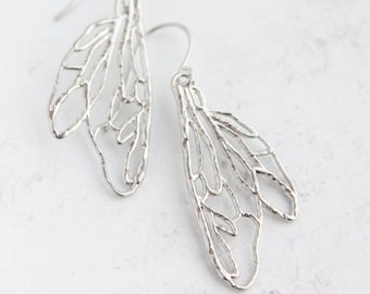 Silver Wing Earrings, Filigree Wings, Whimsical Boho Style, Modern Dangles, Lightweight Unique Earrings, Birds Wing Angel Butterfly Fairy