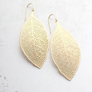 Big Leaf Earrings, Gold Leaves, Lightweight Earrings, Large Dangles, Nature Jewelry, Long Dangle Earrings Everyday jewelry Matte Gold Leaves