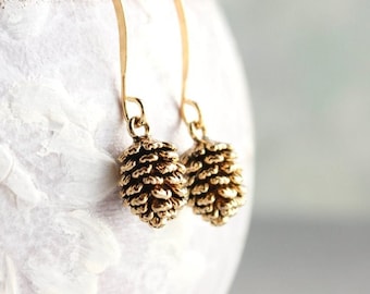 Rustic Gold Pinecone Earrings, Pine Cone earrings, Nature Jewellery, Woodland Wedding, Gift for Women, Small Drop Earring, Nickel Free