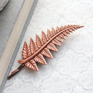 Rustic Copper Fern Bobby Pin Big Leaf Hair Pin Woodland Wedding Nature Hair Clip Bobbies Fern Frond Grecian Branch Bobbies Bridesmaid Gift