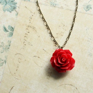 AM - Collier Fantaisie Argenté & Rouge Fleurs Émaillées Vintage - Montres & Bijoux