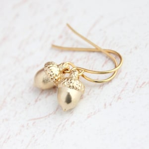 Little Acorn Earrings, Matte Gold Drops, Tiny Charm Earrings, Nature Fashion Jewellery, Small Drop Earrings Nickel Free Gift for Women